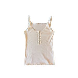 Sundance Living White Lace Tank/Camisole with Buttons, Lettuce Hem, Size Small